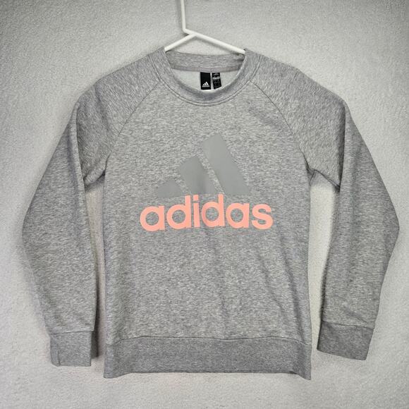 Adidas Sweatshirt Womens S Pink Gray Linear Essential Crew Neck Pullover - Picture 1 of 7